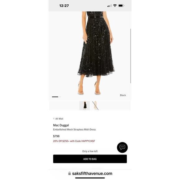 Mac Duggal Black Embellished Mesh Strapless Sequin Beaded Midi Dress Size 4 NWT - Picture 6 of 12